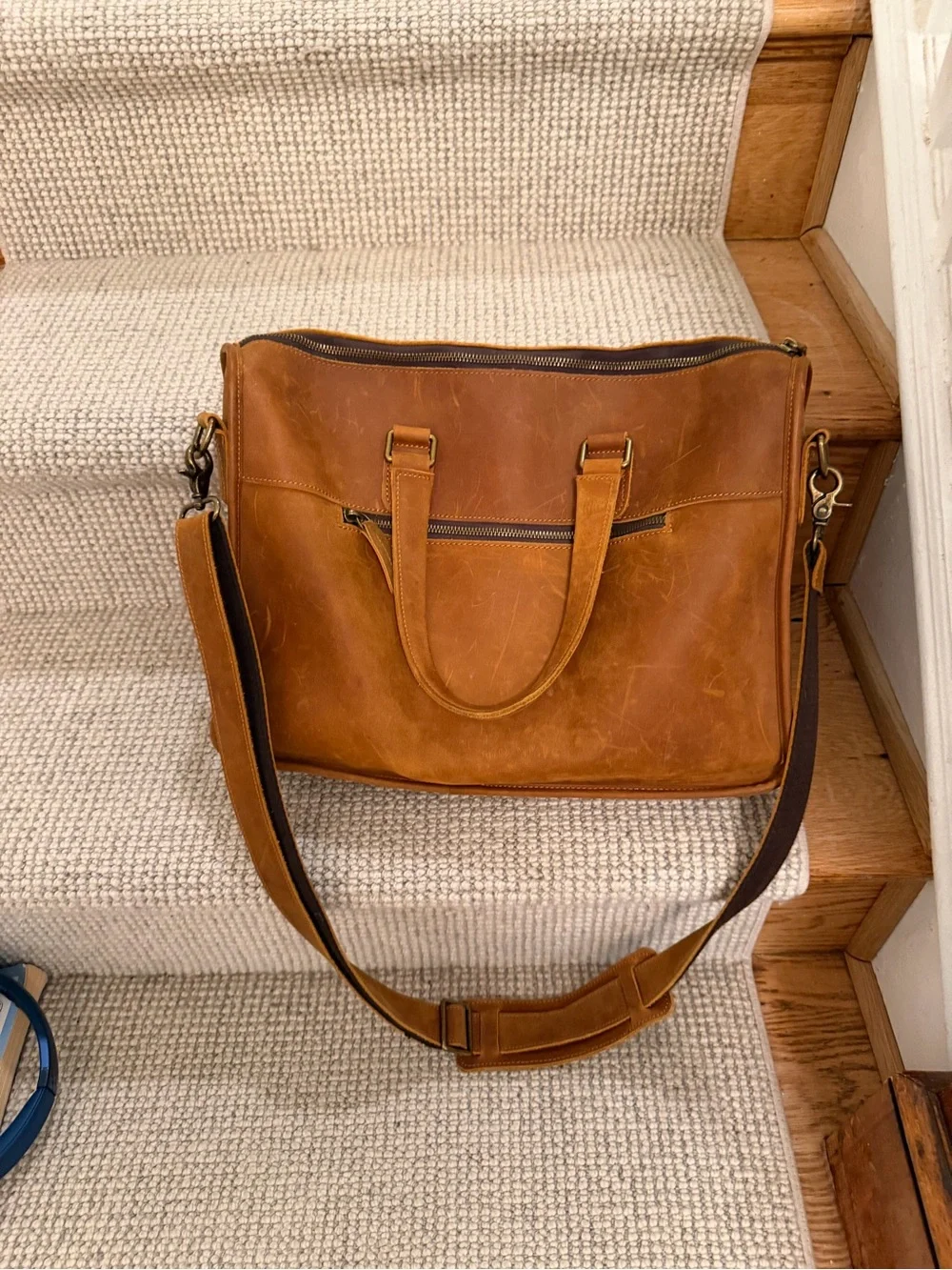 Leather Messenger Briefcase - Brown